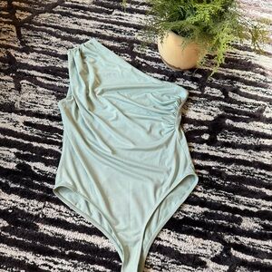 Zara One-Shoulder Bodysuit in Light Green